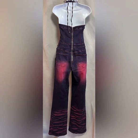 Fashion Nova Women’s More Drama Denim Jumpsuit - Dark Wash Sz Medium RN 149052 - Picture 4 of 16